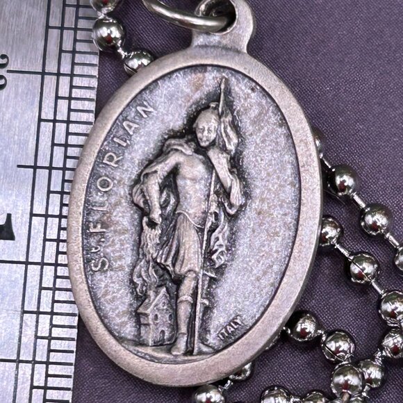 Jewelry - St. Saint Florian Religious Medal Charm Pendant Long Steel Chain Necklace